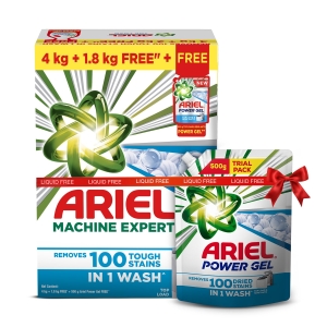 Ariel Matic Machine Expert Detergent Powder Top Load - 4Kg + 1.8 Kg + 500g Liquid free | Removes 100 Tough Stains in 1 wash | Specially Designed for Washing Machines | Fresh...
