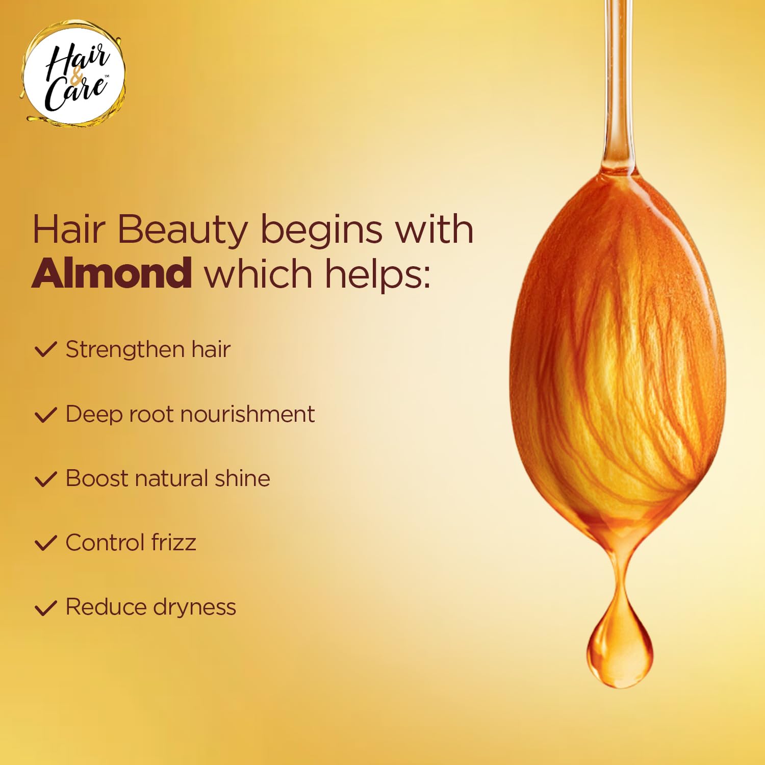 Hair & Care Almond, Vitamin E & B5 Non-Sticky Hair Oil - 500ml | Up to 90% Less Hair Fall | Frizz Control | Smooth & Glossy Hair