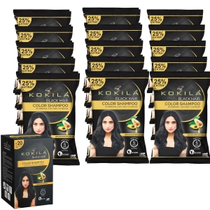 Kokila Unisex Hair Color Shampoo Enriched With Almond Oil in Just 5 Minute, Long-Lasting Instant Hair Color Black Pack of 15 (18ML Each)