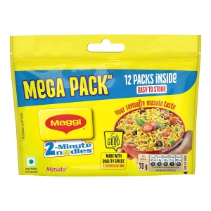 MAGGI 2-Minute Instant Noodles, Favourite Masala Taste, Masala Noodles With Goodness Of Iron, Made With Choicest Quality Spices, 840/900g Pouch (Pack of 12, 70/75g each) (weight...