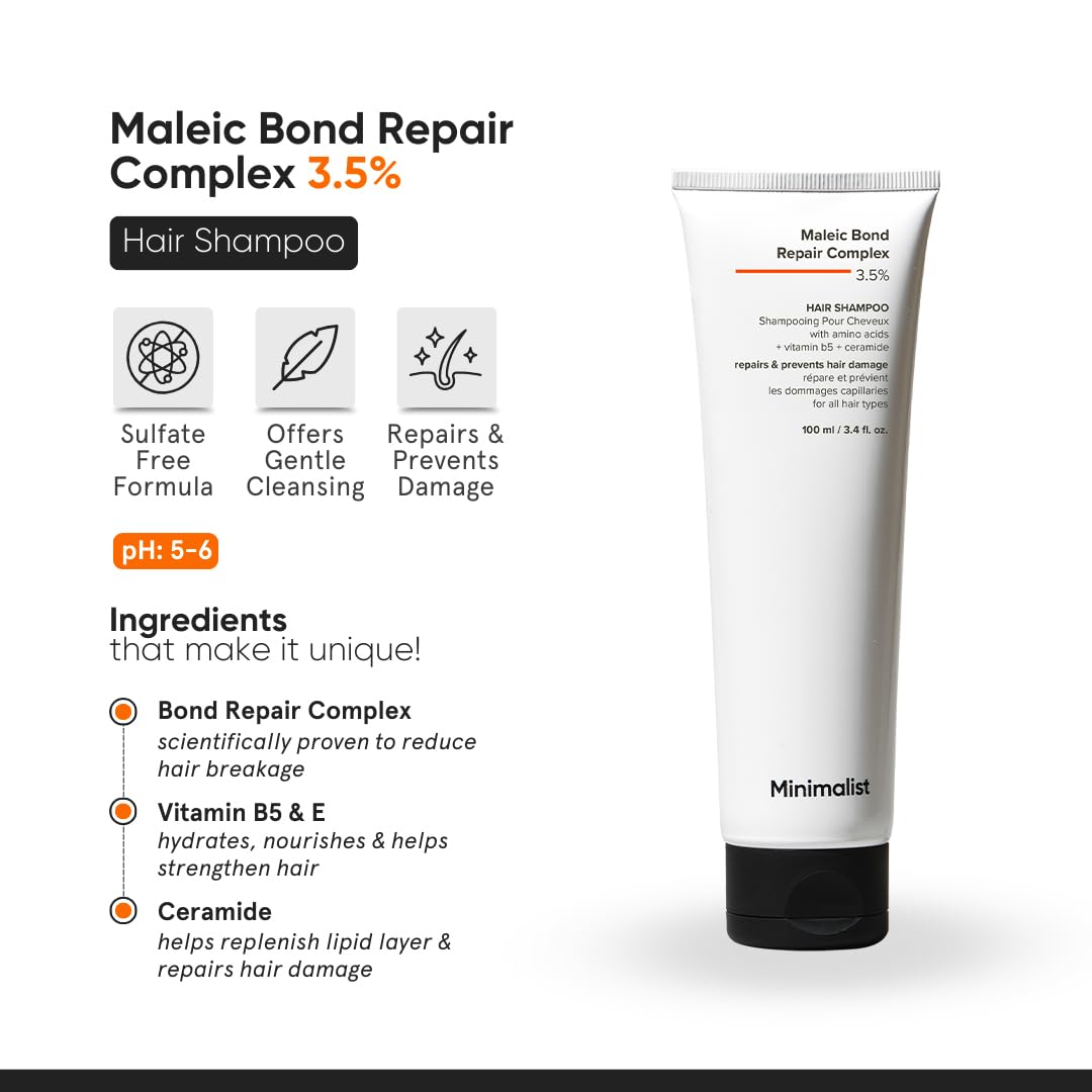 Minimalist Bond Repair Shampoo for Damaged & Chemically Treated Hair | Maleic Acid + Amino Acids + Ceramides | Strengthens Hair, Reduces Breakage | Sulfate-Free Repair Care |...