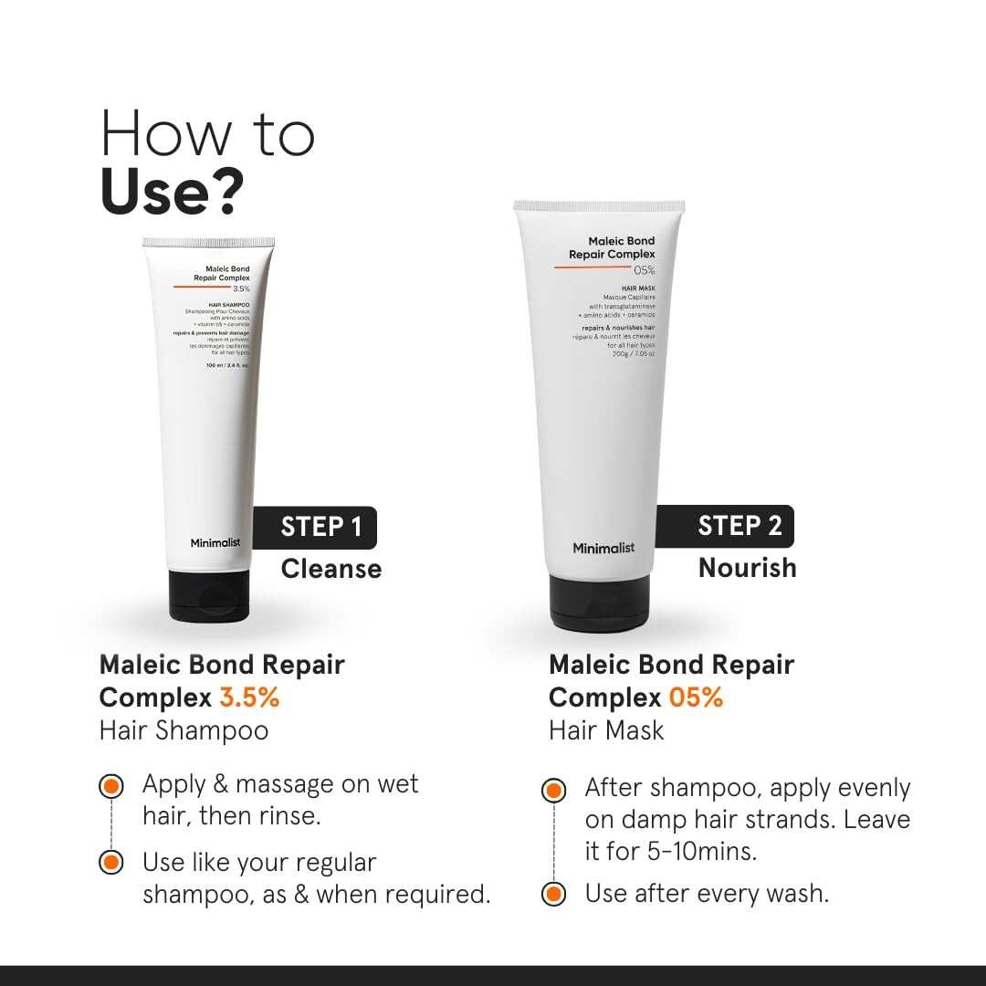 Minimalist Bond Repair Shampoo for Damaged & Chemically Treated Hair | Maleic Acid + Amino Acids + Ceramides | Strengthens Hair, Reduces Breakage | Sulfate-Free Repair Care |...