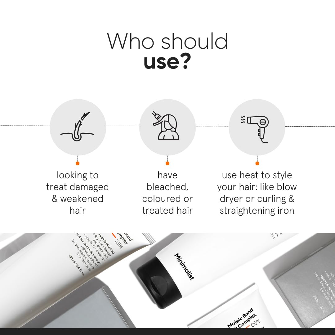 Minimalist Bond Repair Shampoo for Damaged & Chemically Treated Hair | Maleic Acid + Amino Acids + Ceramides | Strengthens Hair, Reduces Breakage | Sulfate-Free Repair Care |...