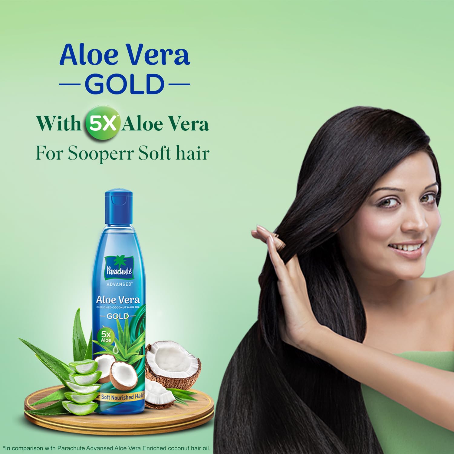 Parachute Advansed Aloe Vera Enriched Coconut Hair Oil Gold | 5X Aloe Vera With Coconut | Makes Hair Sooperr Soft | 600ml