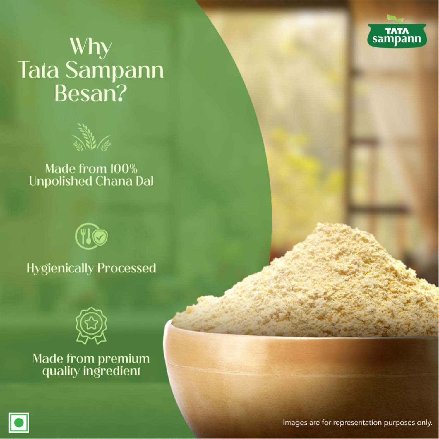 Tata Sampann 100% Chana Dal Fine Besan, Gram Flour, 500g